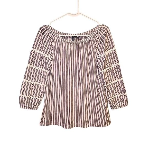Talbots Tops - Talbots Petites Black White Striped Top Long Sleeve Ruffle Tier Sleeves